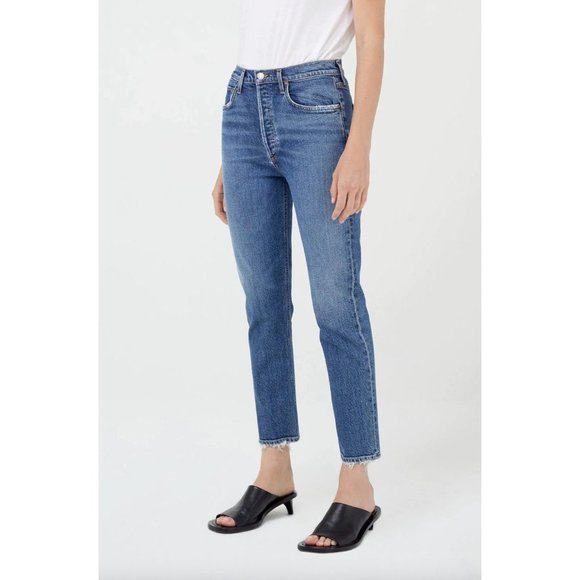 Agolde Riley Crop High-Rise Straight In Silence Size 29 Blue Jeans Denim